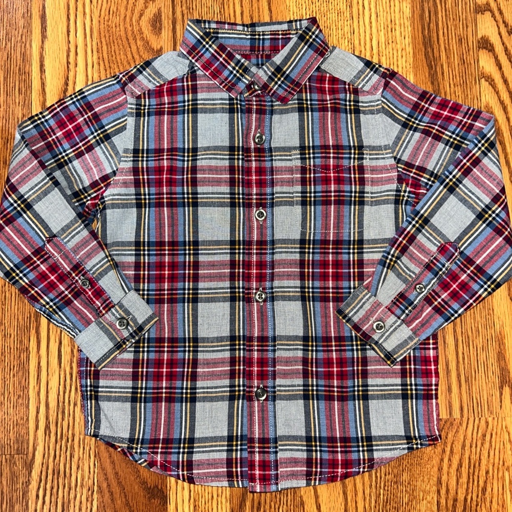 The Children's Place Red and Blue Plaid Button Down Shirt